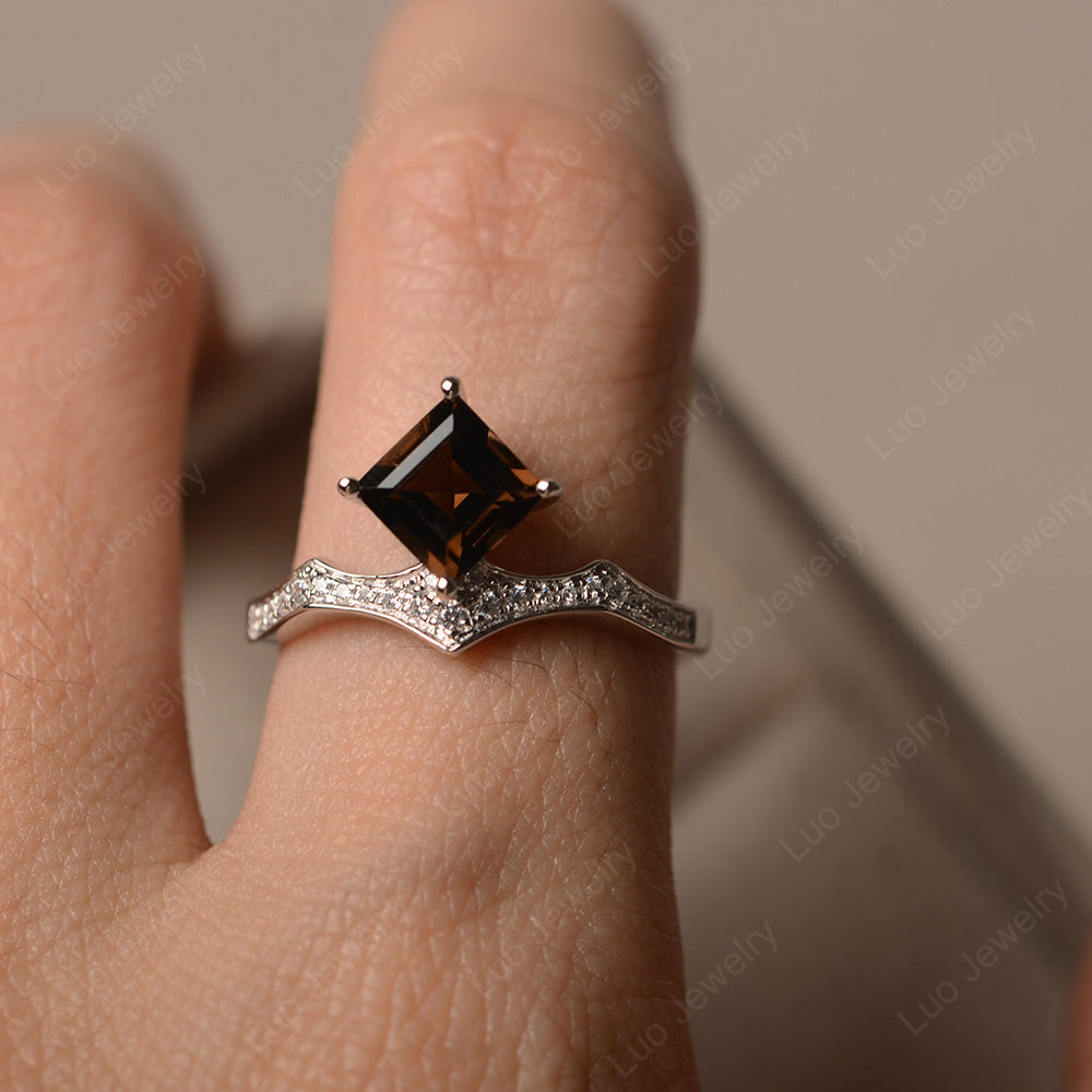 Vintage Kite Set Square Cut Smoky Quartz  Ring - LUO Jewelry