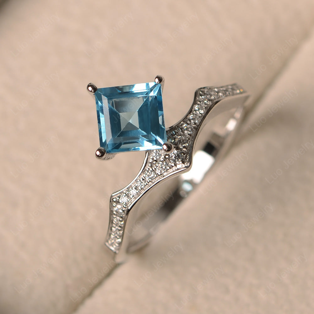 Vintage Kite Set Princess Cut Swiss Blue Topaz Ring - LUO Jewelry