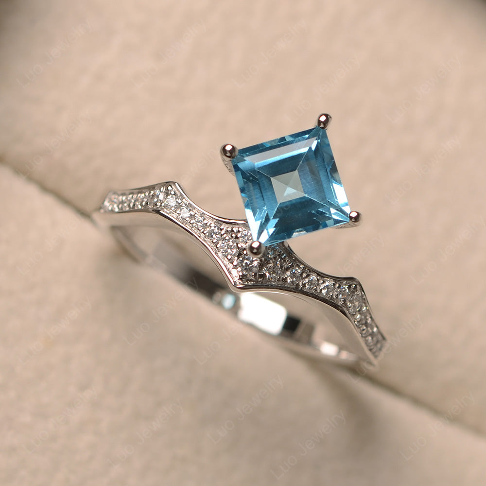 Vintage Kite Set Princess Cut Swiss Blue Topaz Ring - LUO Jewelry