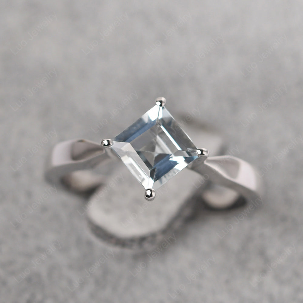 Square Cut Kite Set Aquamarine Solitaire Ring - LUO Jewelry