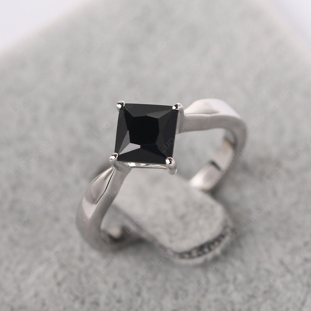 Princess Cut Kite Set Black Stone Solitaire Ring - LUO Jewelry