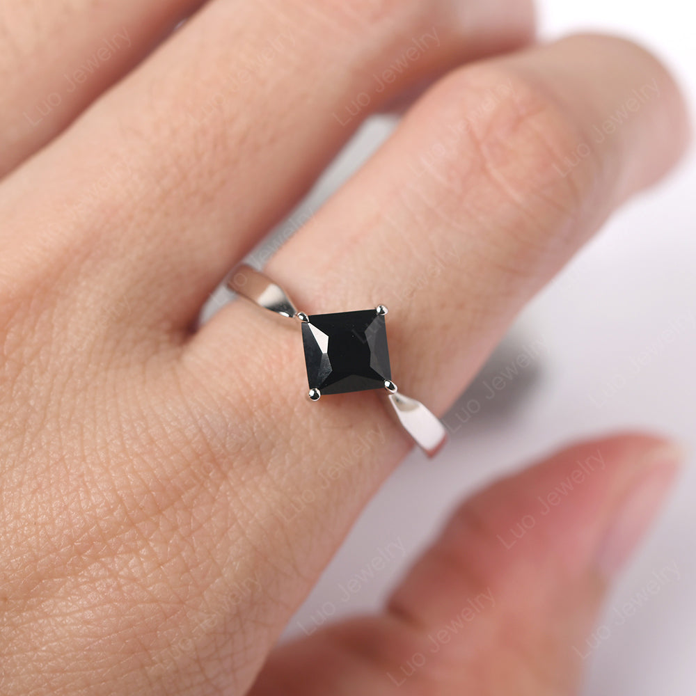 Princess Cut Kite Set Black Stone Solitaire Ring - LUO Jewelry