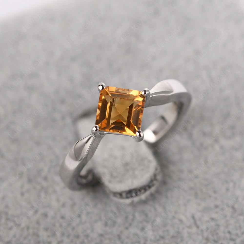 Square Cut Kite Set Citrine Solitaire Ring - LUO Jewelry