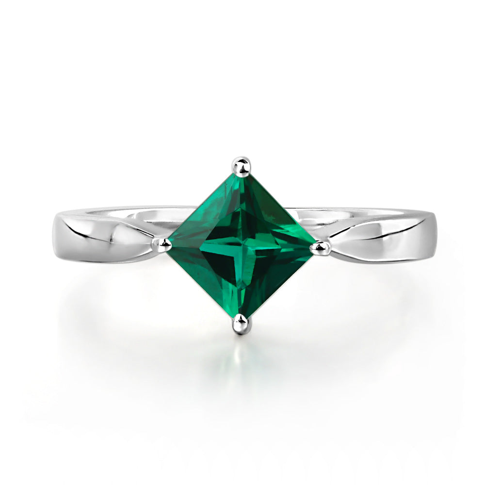 Princess Cut Kite Set Lab Emerald Solitaire Ring - LUO Jewelry