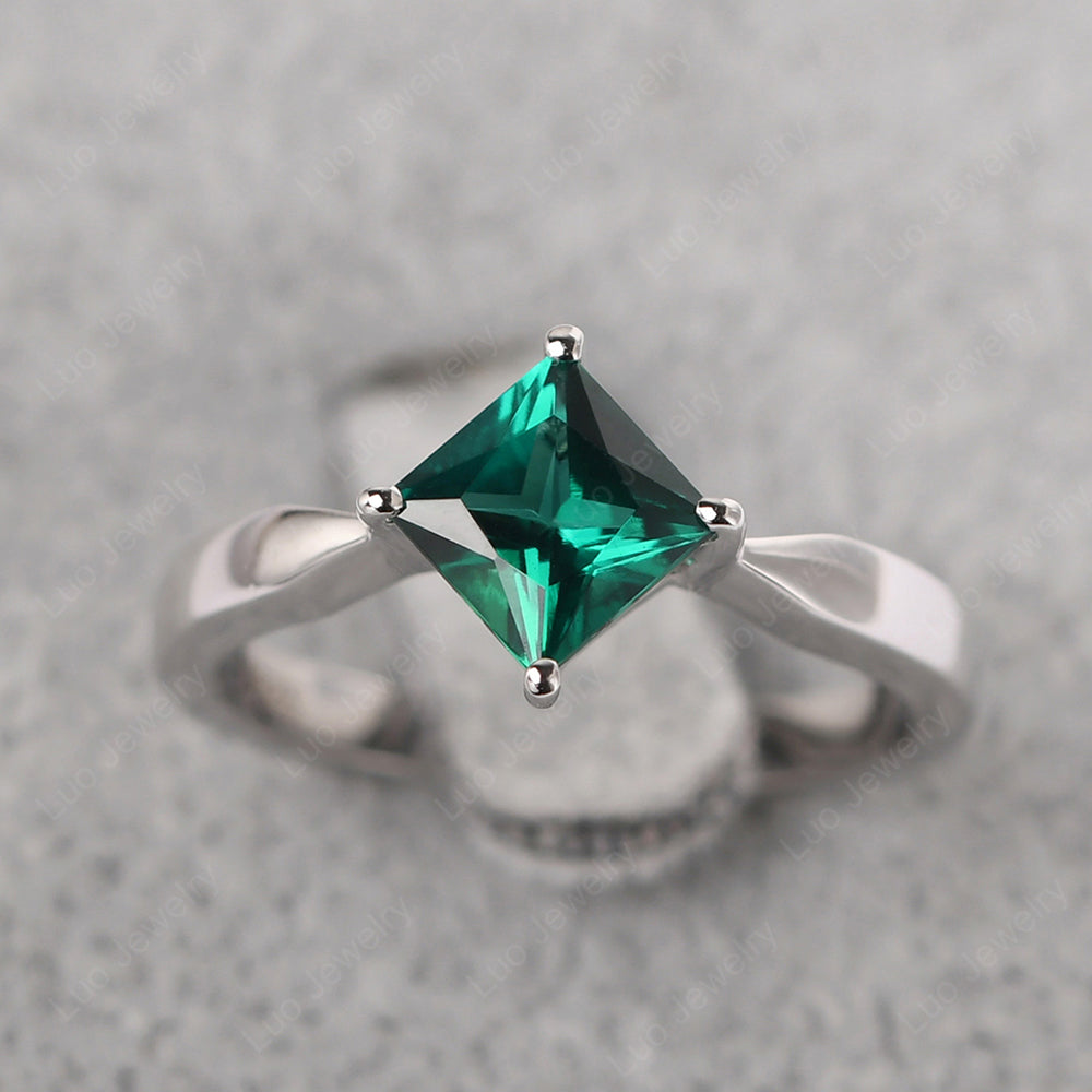 Princess Cut Kite Set Lab Emerald Solitaire Ring - LUO Jewelry