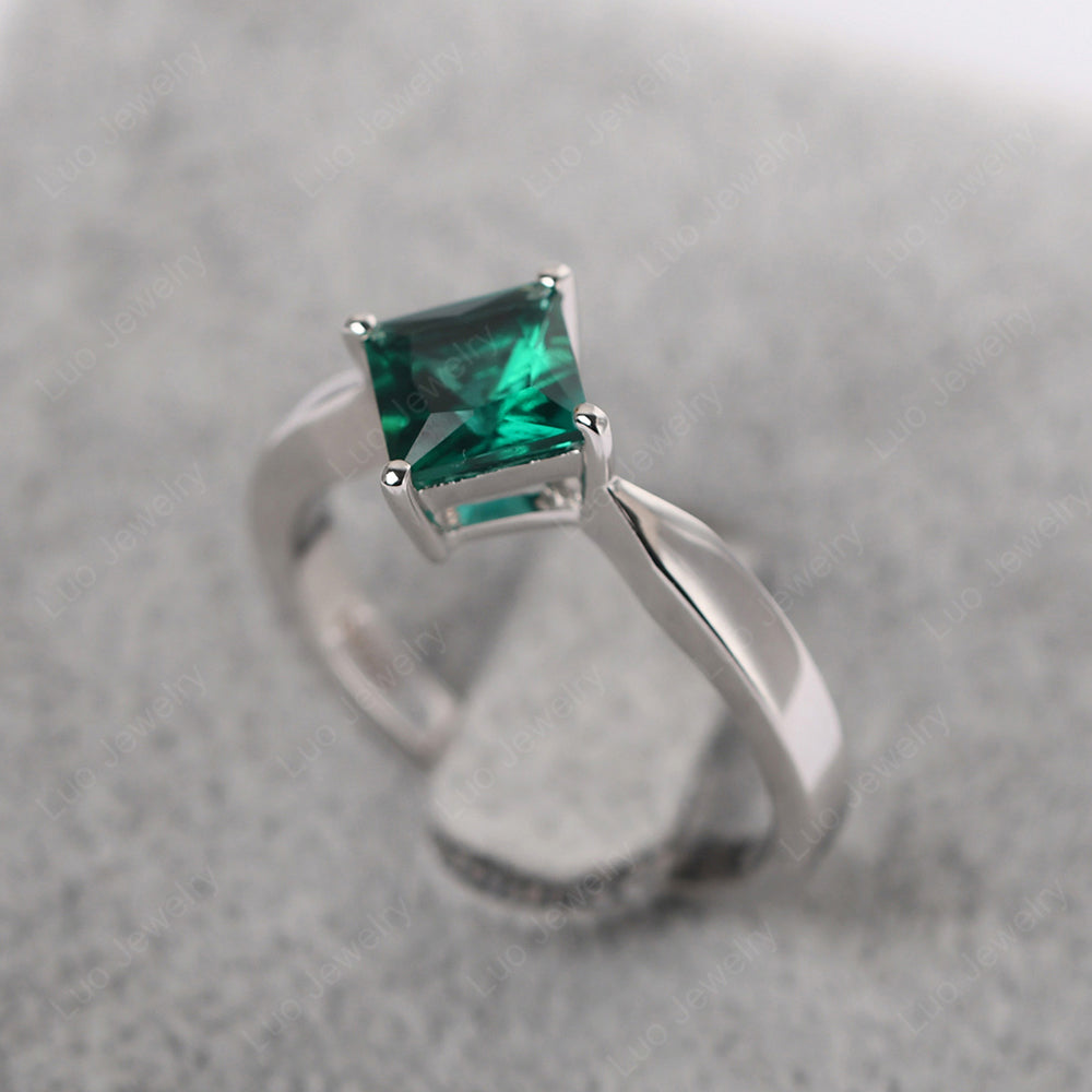 Princess Cut Kite Set Lab Emerald Solitaire Ring - LUO Jewelry