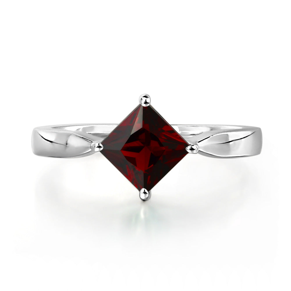 Princess Cut Kite Set Garnet Solitaire Ring - LUO Jewelry