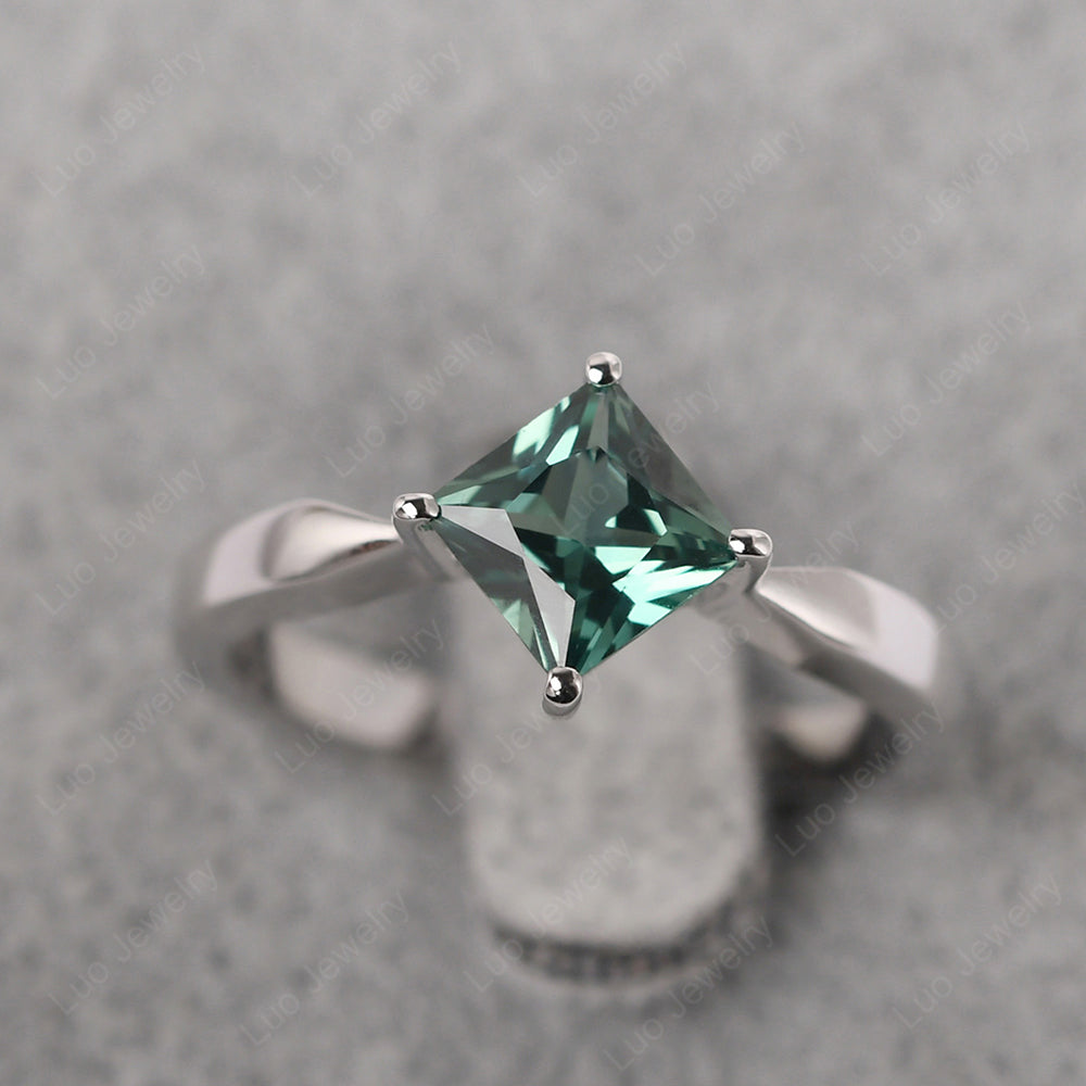 Princess Cut Kite Set Green Sapphire Solitaire Ring - LUO Jewelry