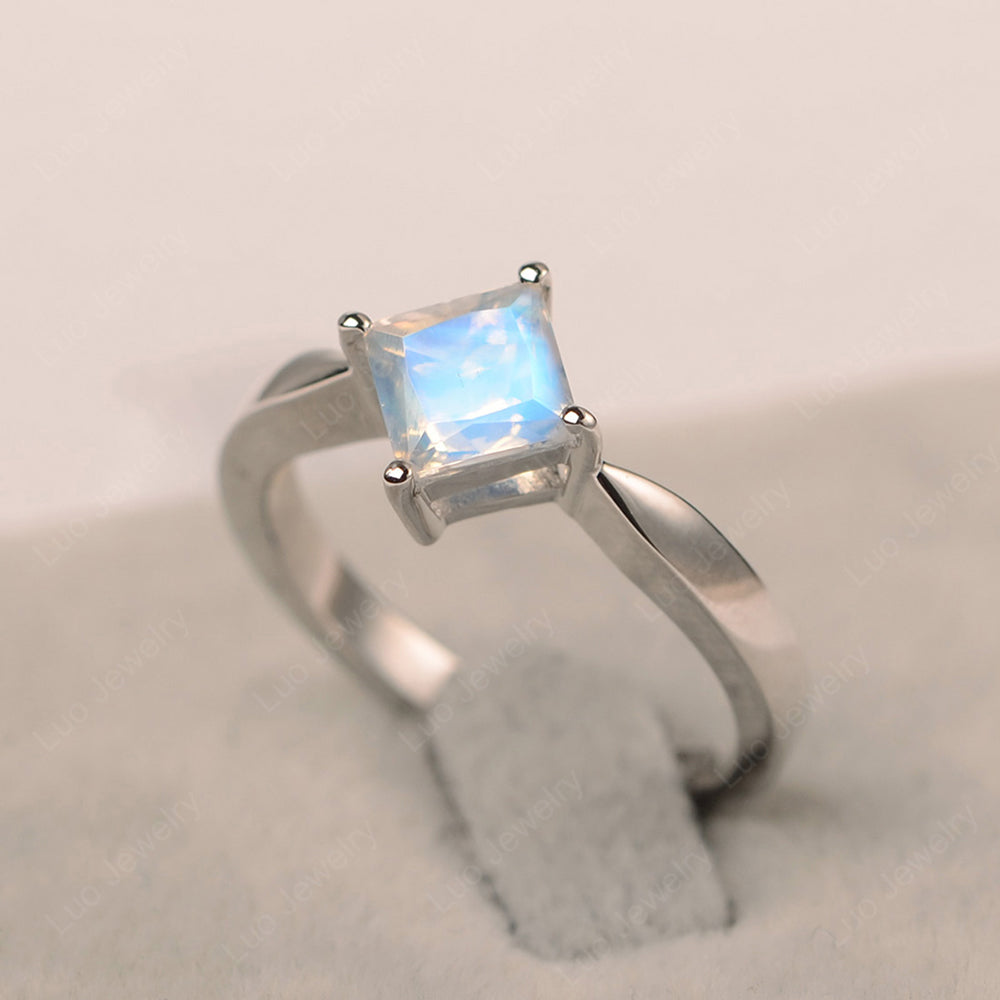 Princess Cut Kite Set Moonstone Solitaire Ring - LUO Jewelry