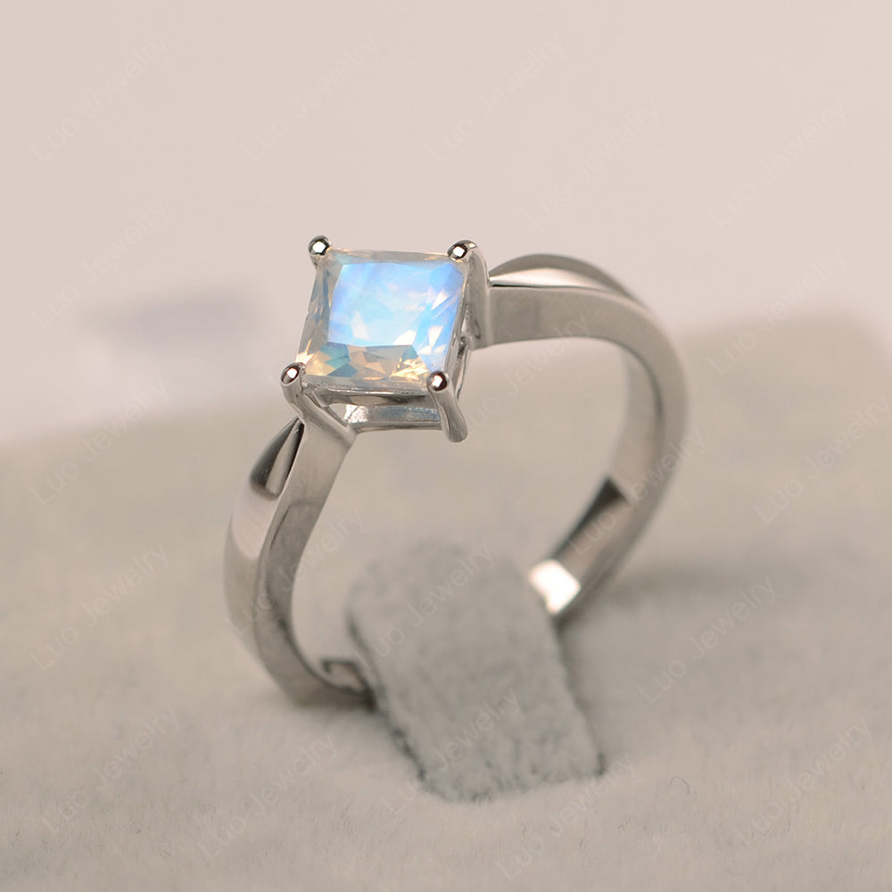 Princess Cut Kite Set Moonstone Solitaire Ring - LUO Jewelry