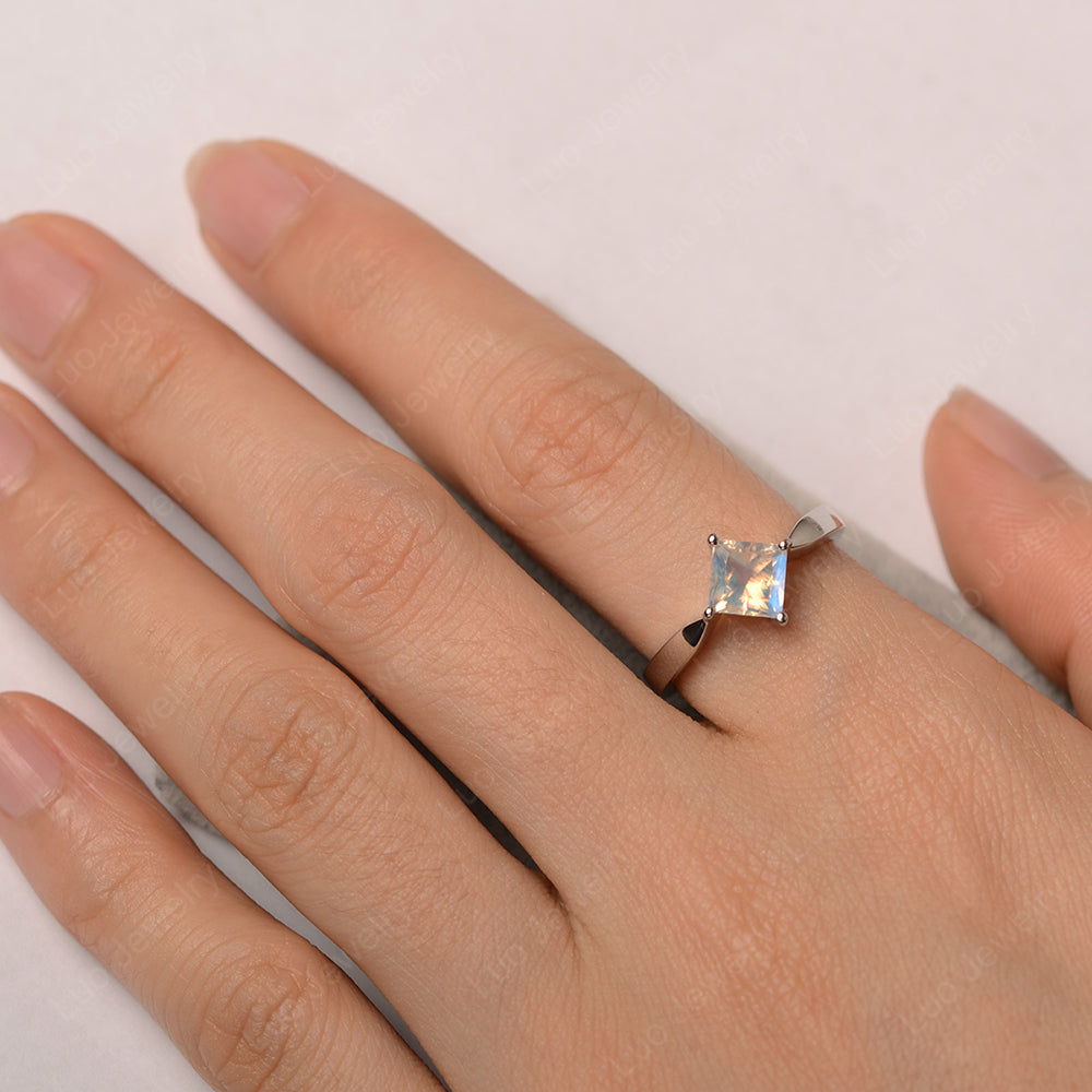 Princess Cut Kite Set Moonstone Solitaire Ring - LUO Jewelry
