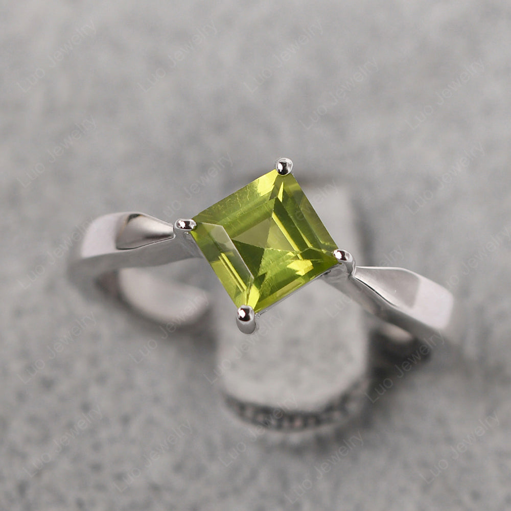 Square Cut Kite Set Peridot Solitaire Ring - LUO Jewelry