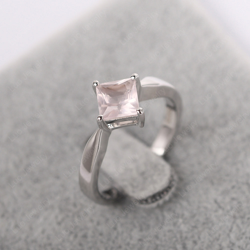Princess Cut Kite Set Rose Quartz Solitaire Ring - LUO Jewelry