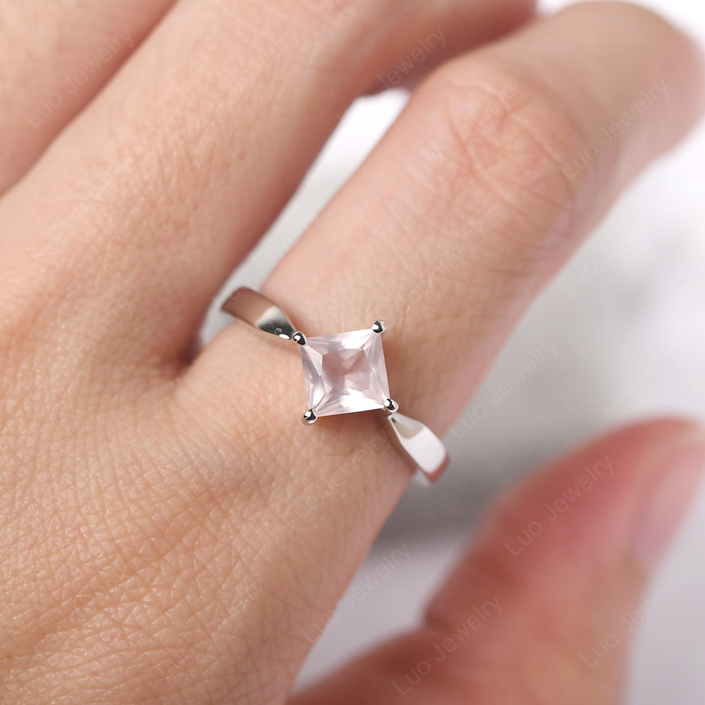 Princess Cut Kite Set Rose Quartz Solitaire Ring - LUO Jewelry