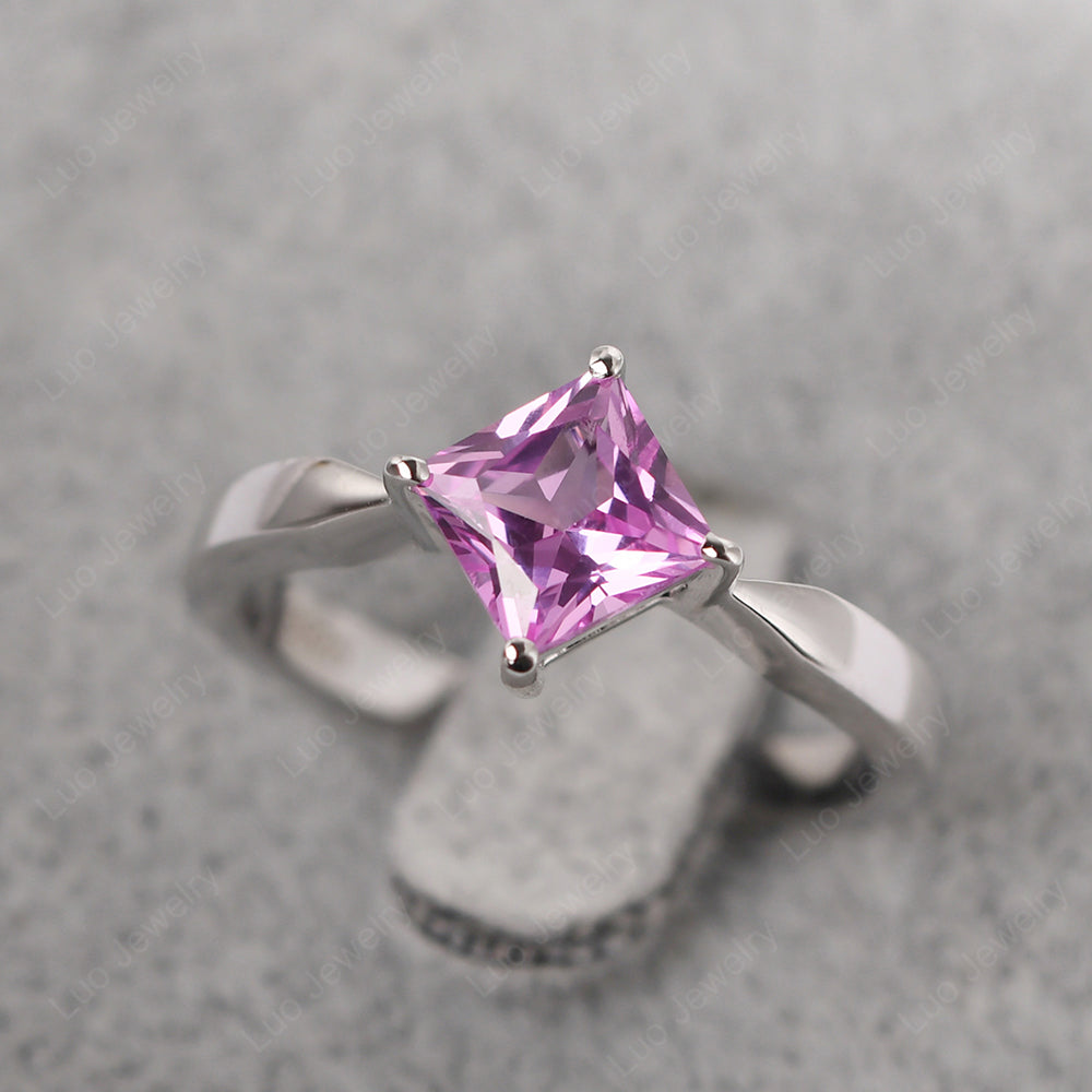 Square Cut Kite Set Pink Sapphire Solitaire Ring - LUO Jewelry