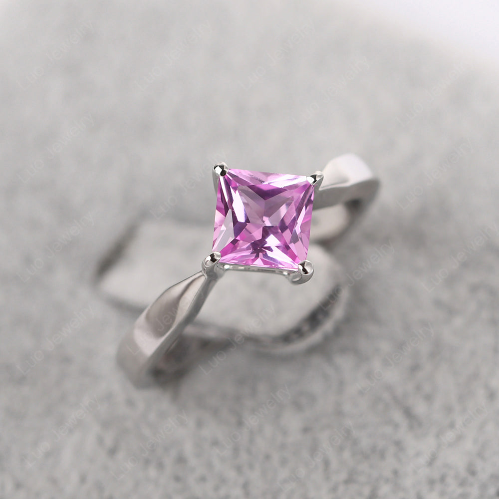 Square Cut Kite Set Pink Sapphire Solitaire Ring - LUO Jewelry