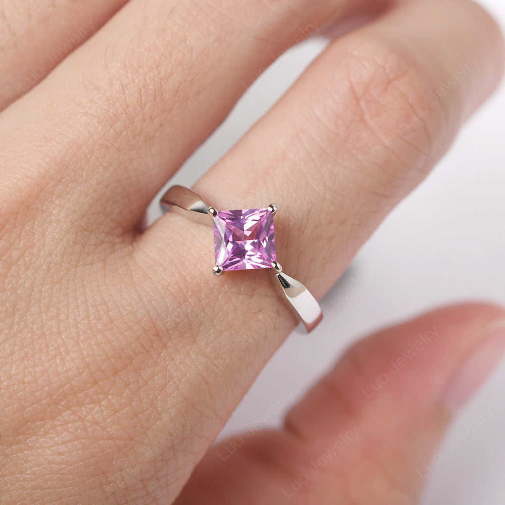 Square Cut Kite Set Pink Sapphire Solitaire Ring - LUO Jewelry