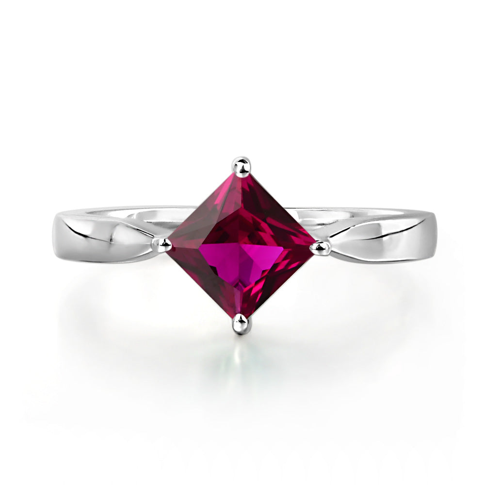 Princess Cut Kite Set Ruby Solitaire Ring - LUO Jewelry