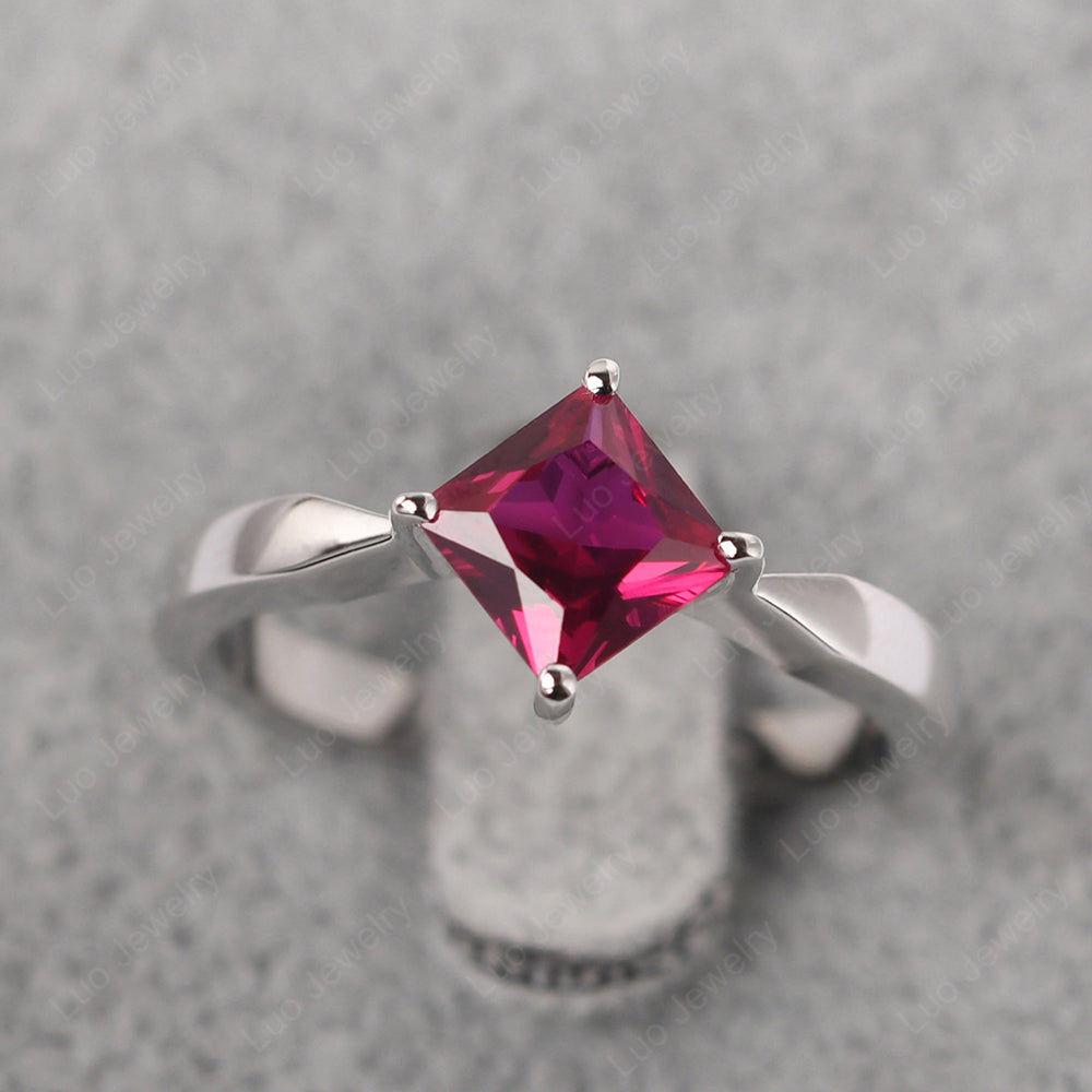 Princess Cut Kite Set Ruby Solitaire Ring - LUO Jewelry