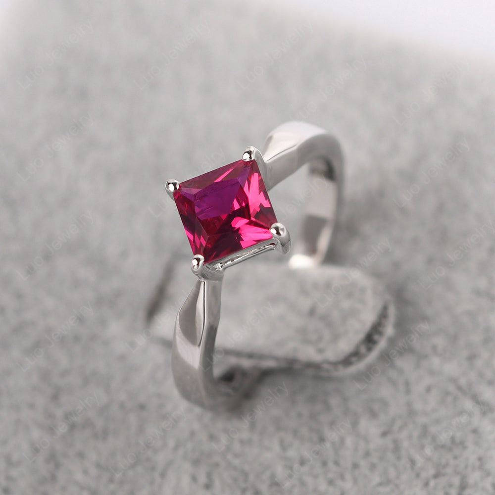 Princess Cut Kite Set Ruby Solitaire Ring - LUO Jewelry