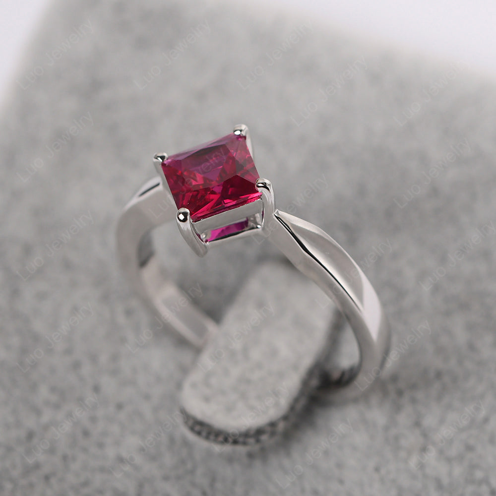 Princess Cut Kite Set Ruby Solitaire Ring - LUO Jewelry