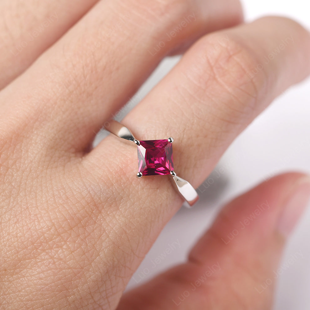 Princess Cut Kite Set Ruby Solitaire Ring - LUO Jewelry