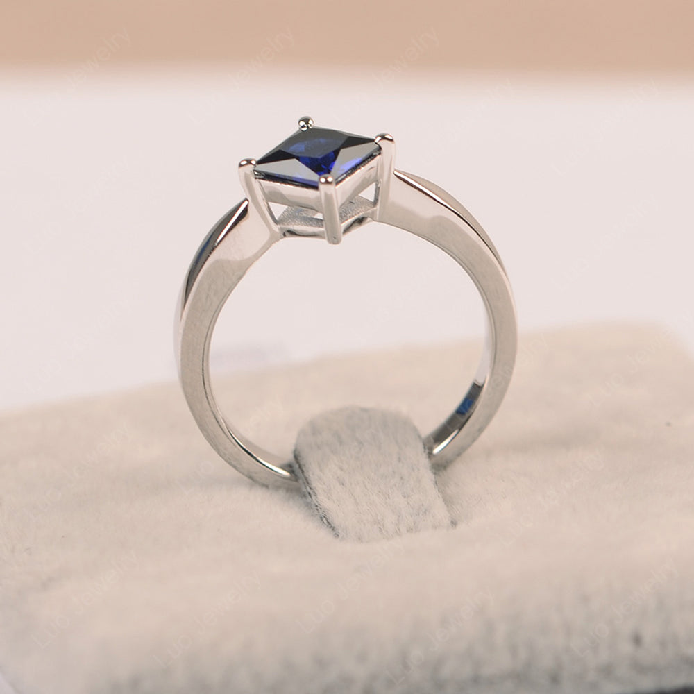 Princess Cut Kite Set Lab Sapphire Solitaire Ring - LUO Jewelry