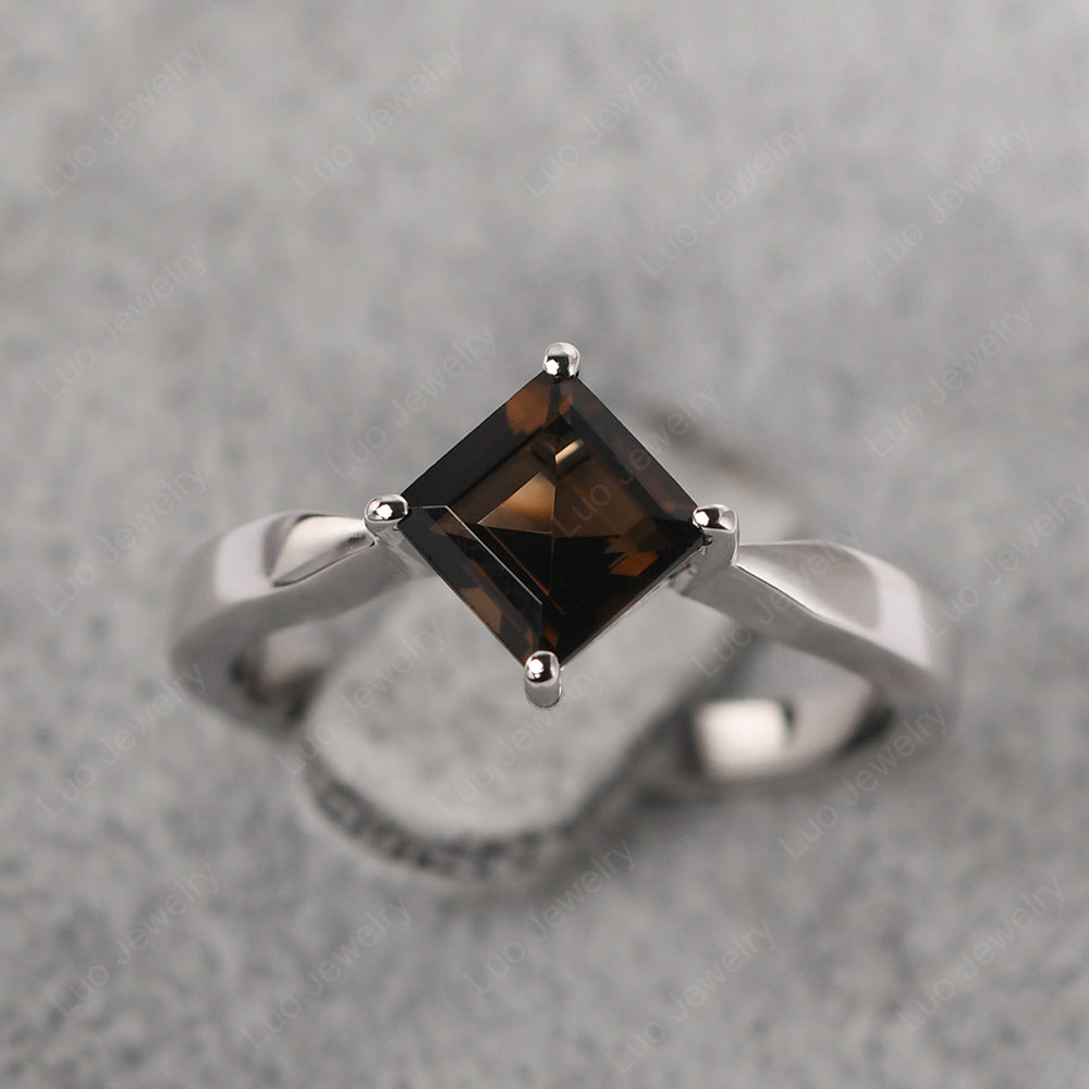 Square Cut Kite Set Smoky Quartz  Solitaire Ring - LUO Jewelry