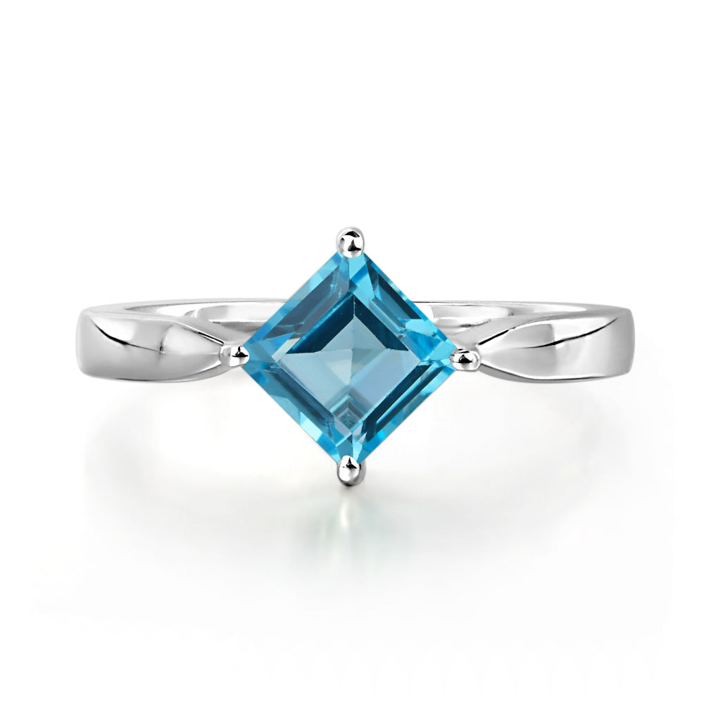 Square Cut Kite Set Swiss Blue Topaz Solitaire Ring - LUO Jewelry