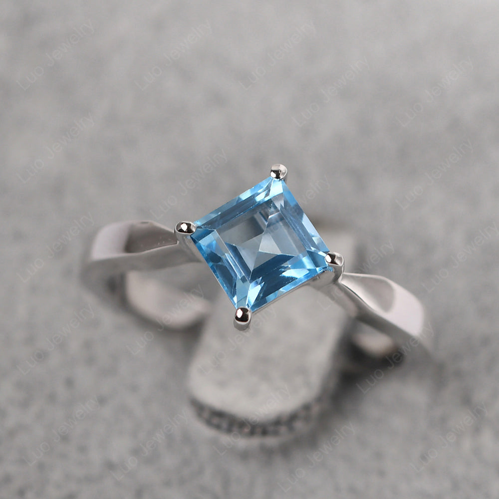 Square Cut Kite Set Swiss Blue Topaz Solitaire Ring - LUO Jewelry