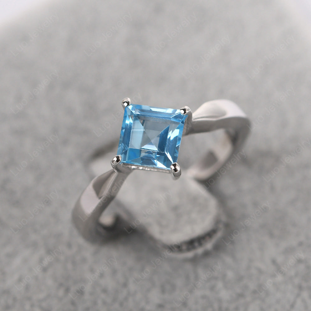 Square Cut Kite Set Swiss Blue Topaz Solitaire Ring - LUO Jewelry