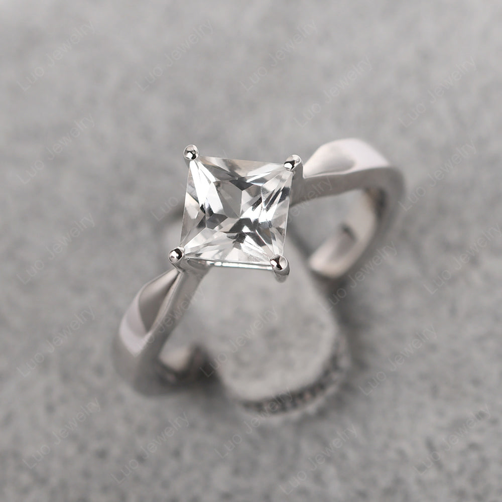 Princess Cut Kite Set White Topaz Solitaire Ring - LUO Jewelry
