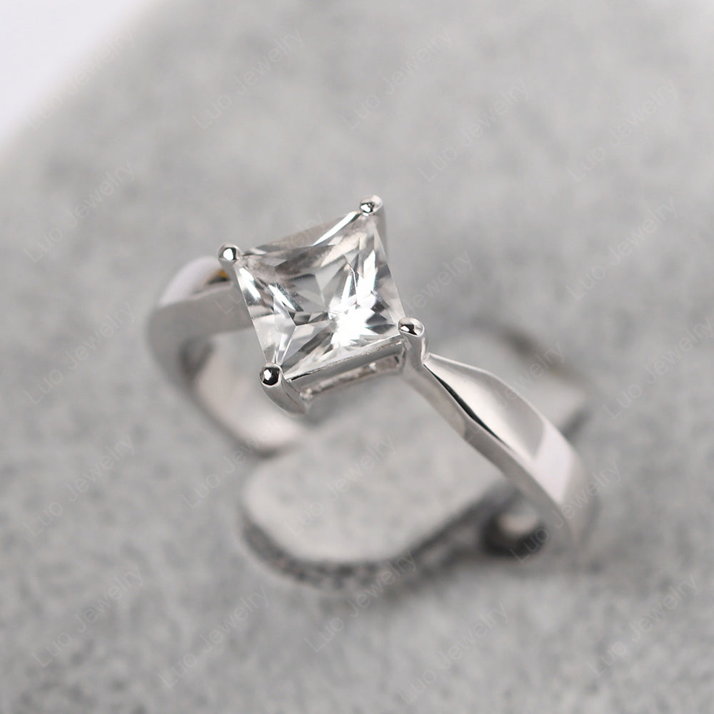 Princess Cut Kite Set White Topaz Solitaire Ring - LUO Jewelry