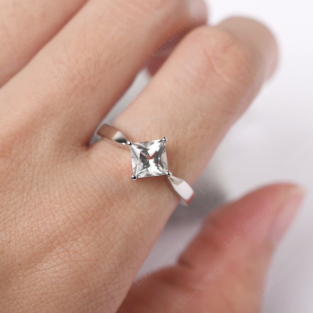 Princess Cut Kite Set White Topaz Solitaire Ring - LUO Jewelry