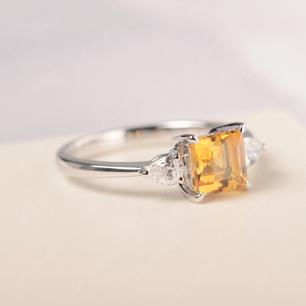 Square Cut Citrine Ring With Pear Side Stone - LUO Jewelry