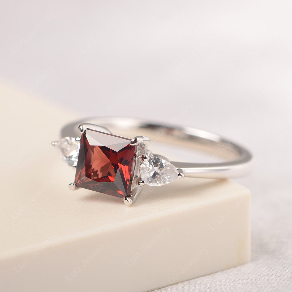 Princess Cut Garnet Ring With Pear Side Stone - LUO Jewelry
