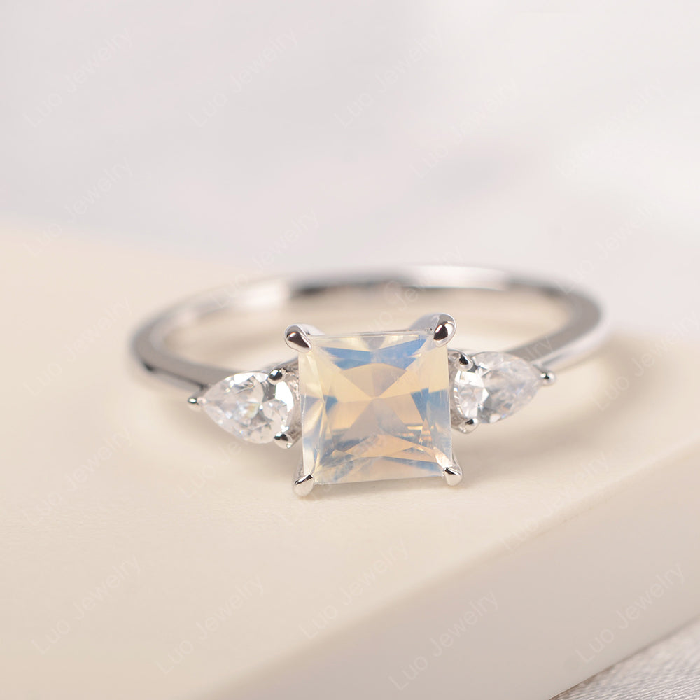 Princess Cut Moonstone Ring With Pear Side Stone - LUO Jewelry