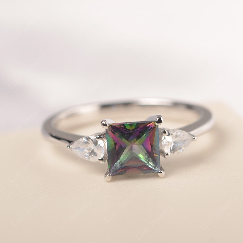Princess Cut Mystic Topaz Ring With Pear Side Stone - LUO Jewelry