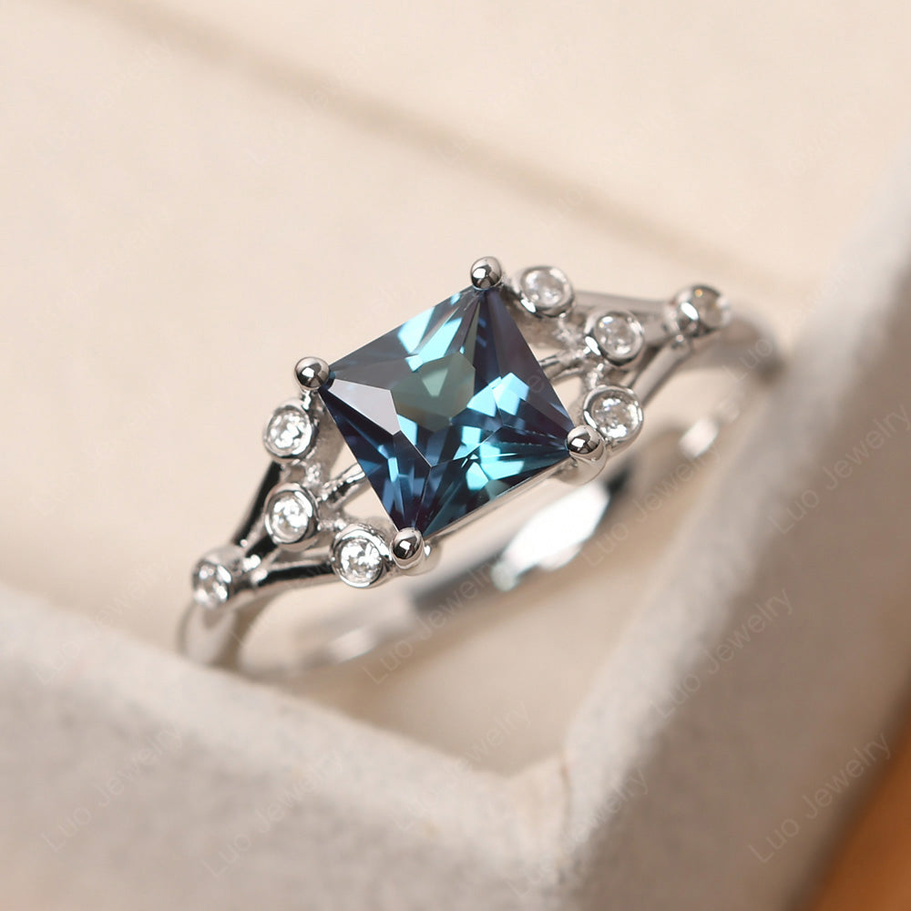 Princess Cut Alexandrite Ring Art Deco Silver - LUO Jewelry