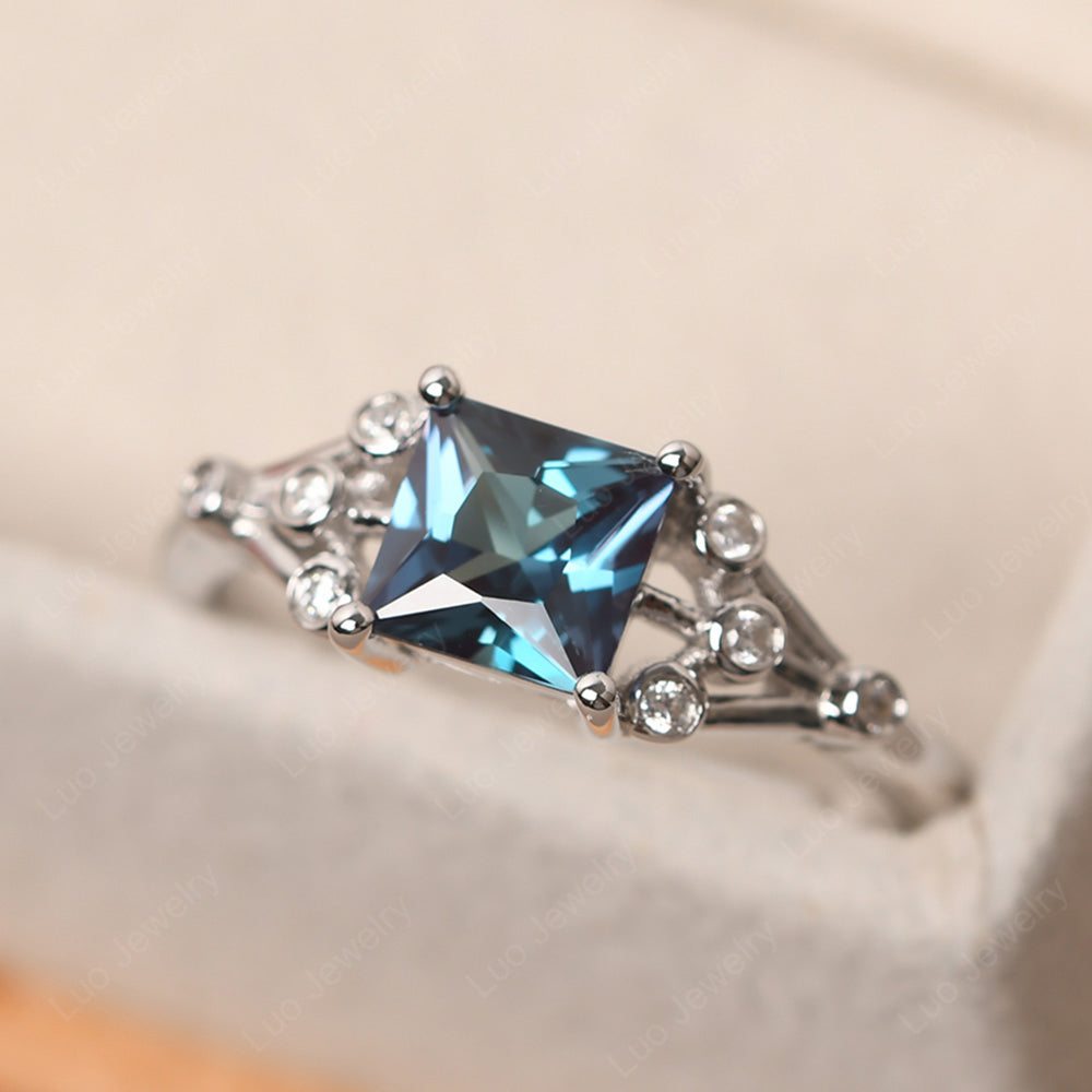 Princess Cut Alexandrite Ring Art Deco Silver - LUO Jewelry