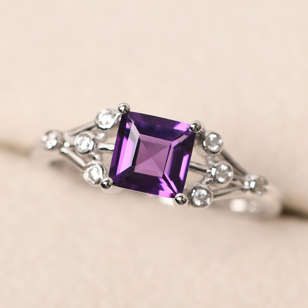 Square Cut Amethyst Ring Art Deco Silver - LUO Jewelry