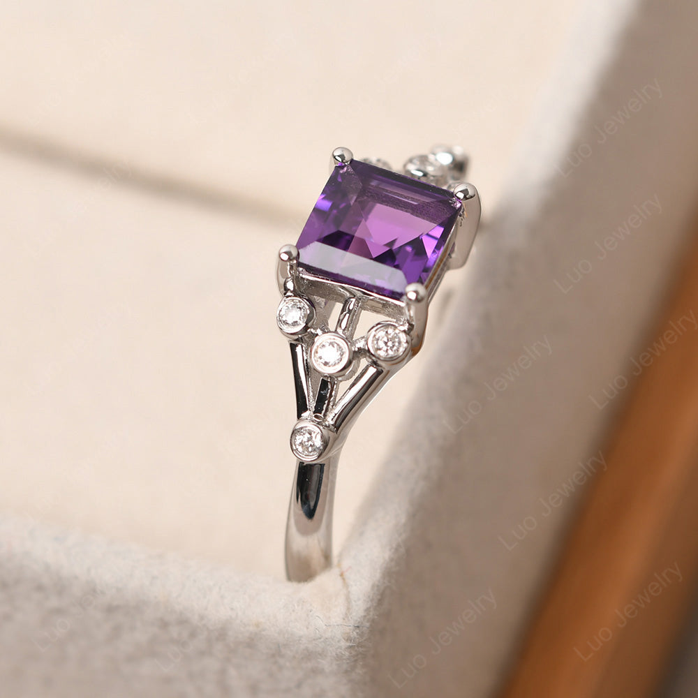 Square Cut Amethyst Ring Art Deco Silver - LUO Jewelry