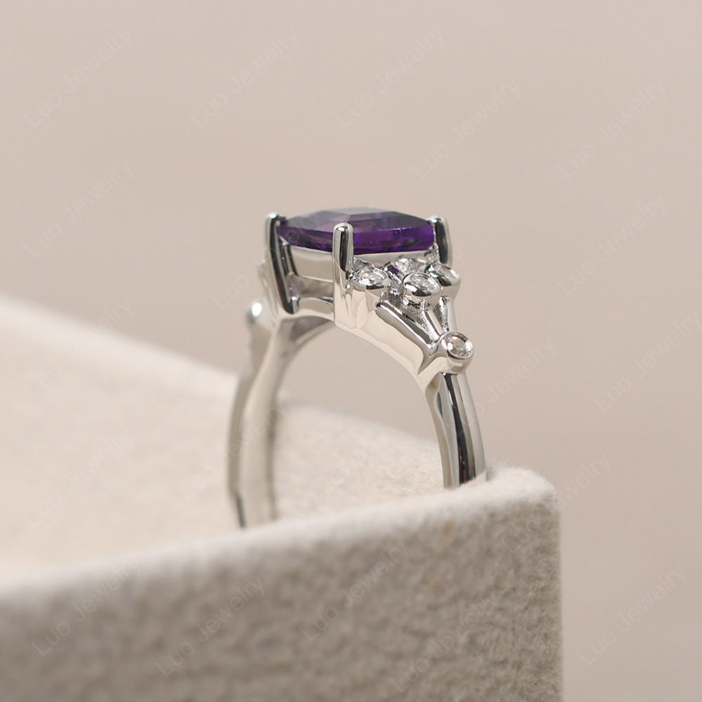 Square Cut Amethyst Ring Art Deco Silver - LUO Jewelry