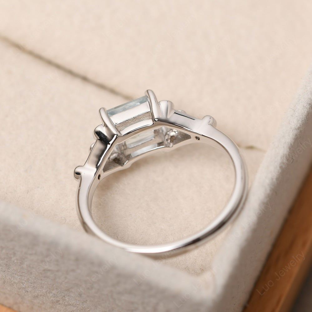 Princess Cut Aquamarine Ring Art Deco Silver - LUO Jewelry