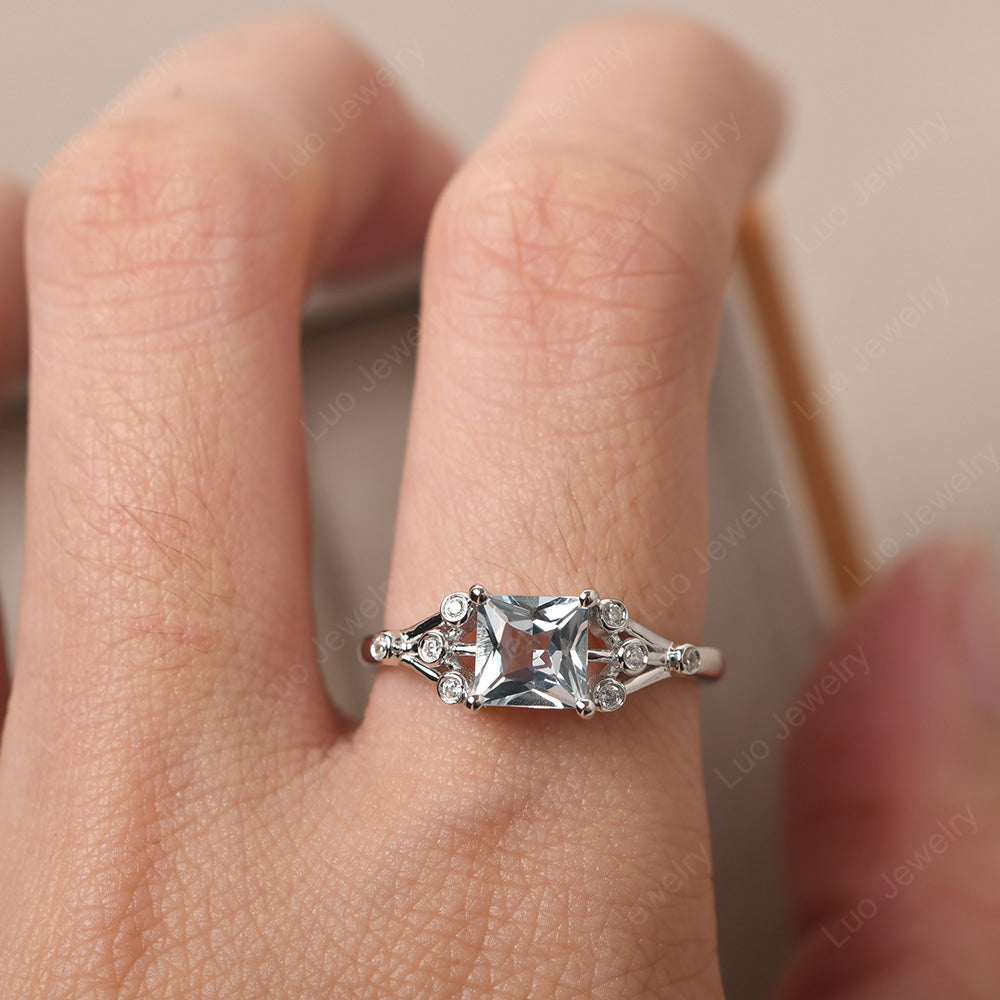 Princess Cut Aquamarine Ring Art Deco Silver - LUO Jewelry