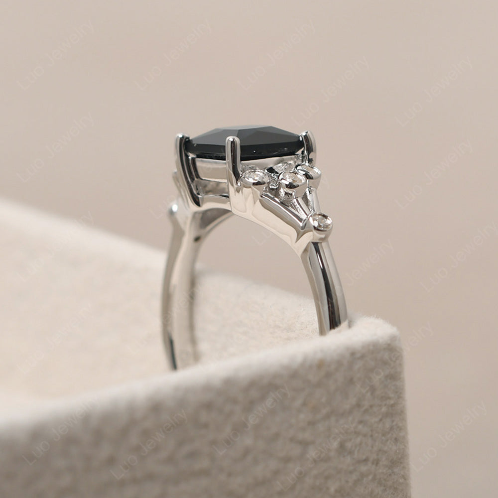 Princess Cut Black Spinel Ring Art Deco Silver - LUO Jewelry