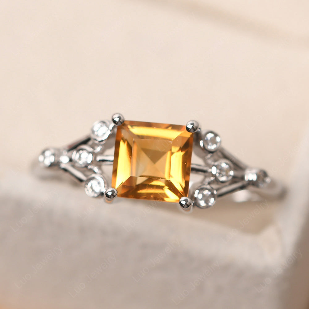 Square Cut Citrine Ring Art Deco Silver - LUO Jewelry