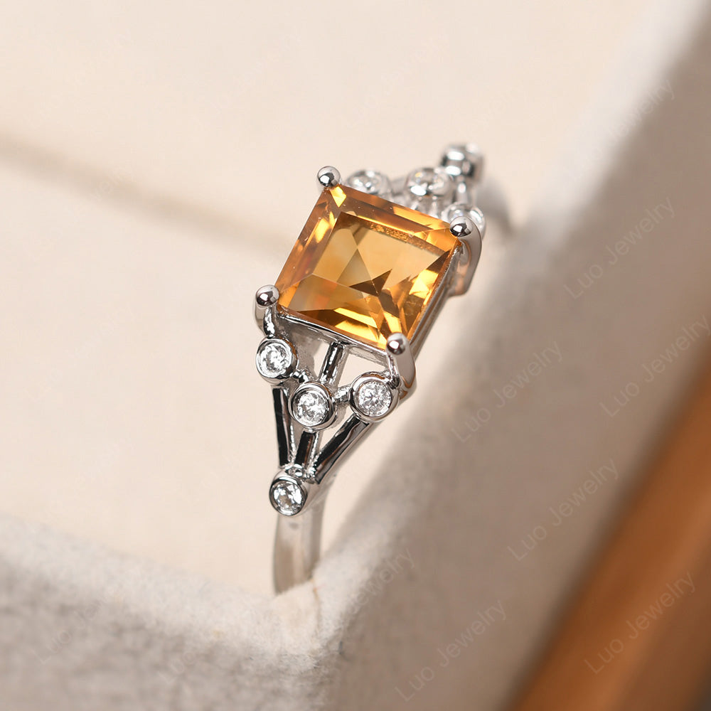 Square Cut Citrine Ring Art Deco Silver - LUO Jewelry