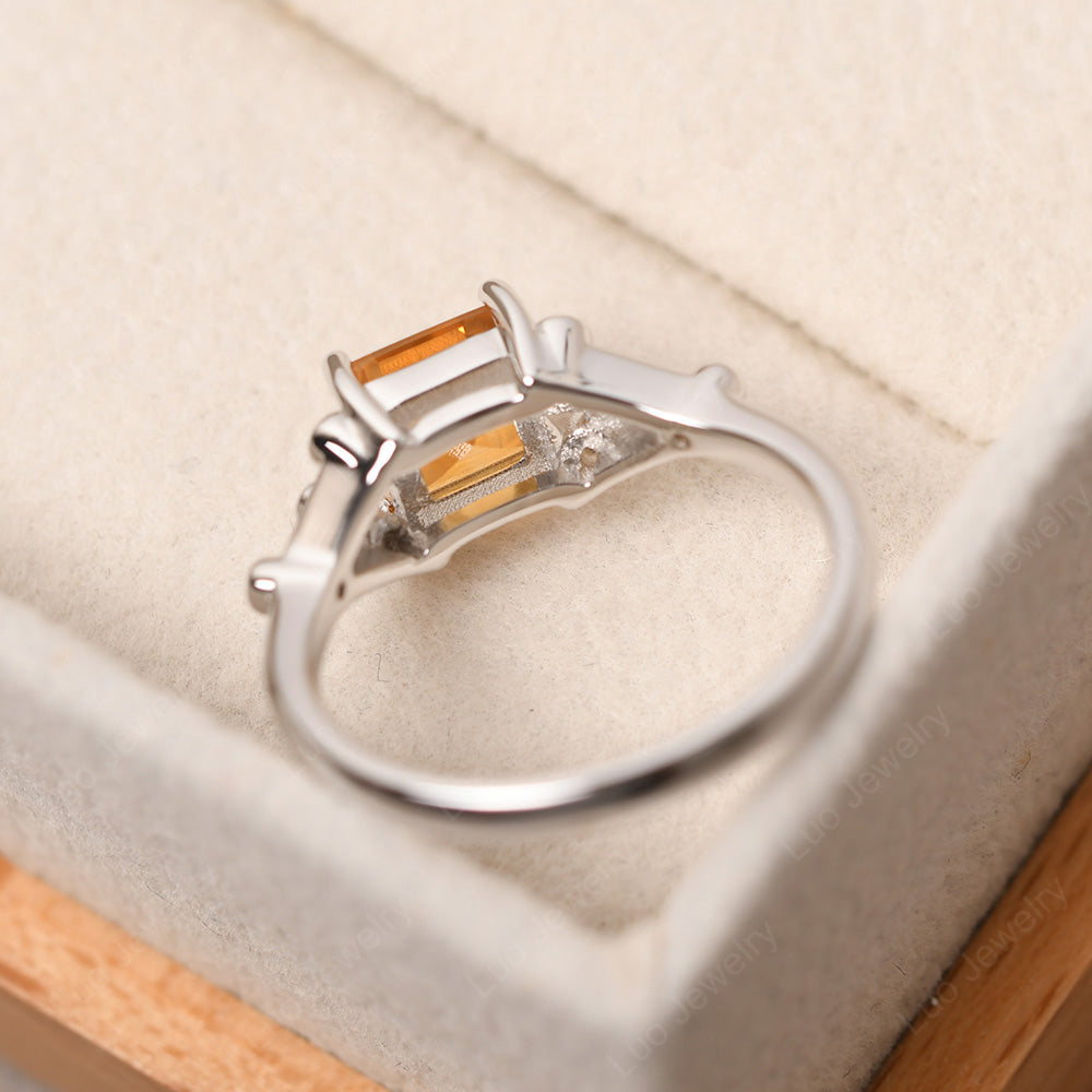Square Cut Citrine Ring Art Deco Silver - LUO Jewelry