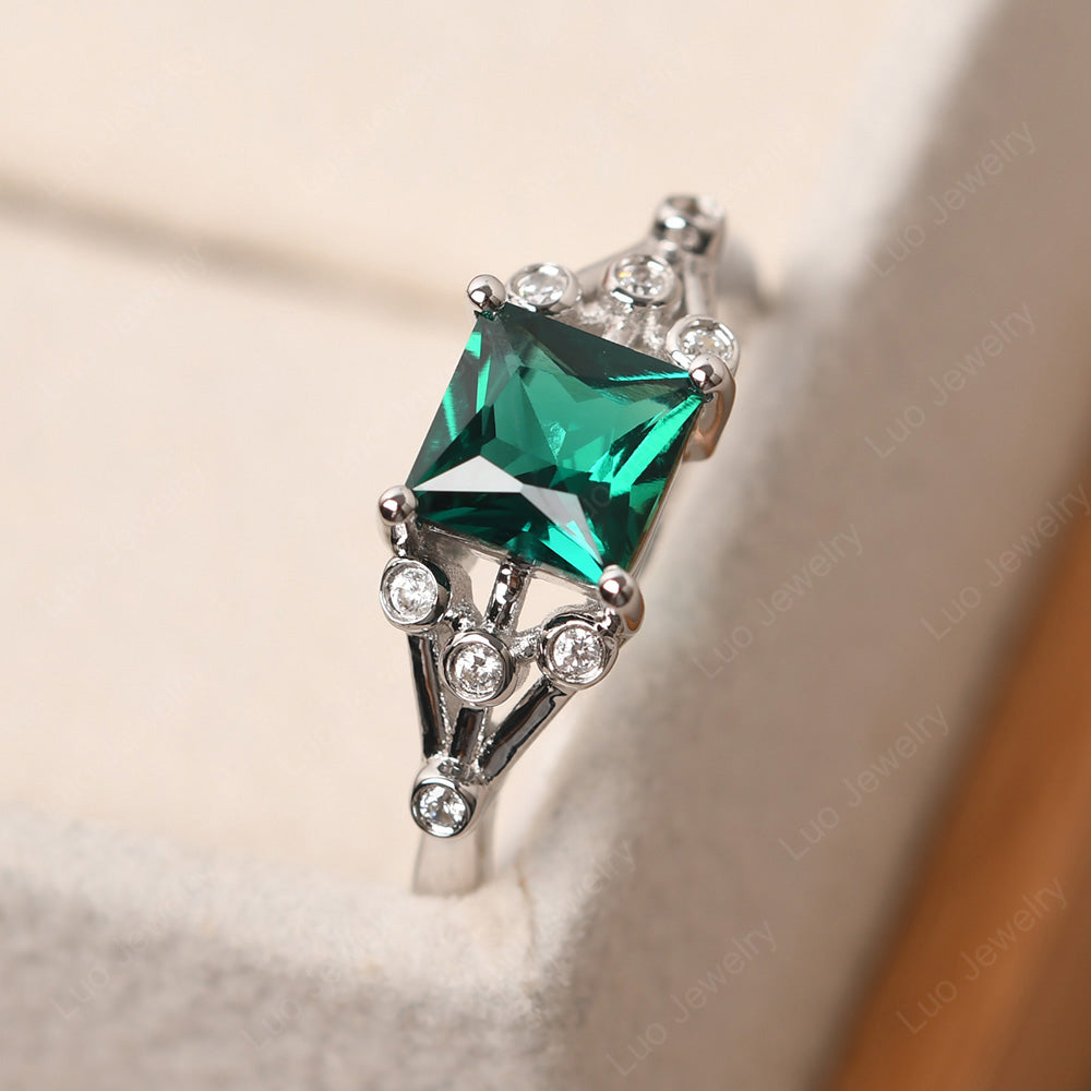 Princess Cut Emerald Ring Art Deco Silver - LUO Jewelry